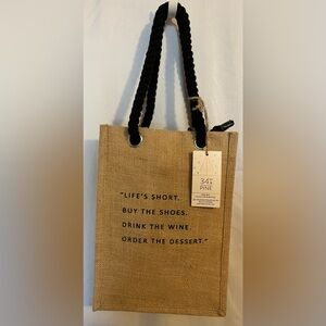 34TH & PINE Jute Wine Bag with Black Rope Handles.